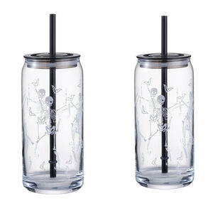 NEW BUNDLE OF 2 Clear Skeleton Halloween Glass Drinkware One Size
